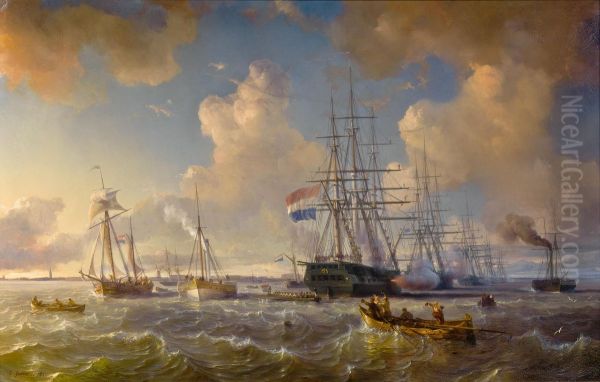 View on the fleet of Vlissingen Oil Painting by Theodore Gudin