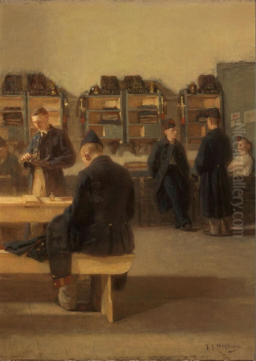 Soldaten in een kazerne Oil Painting by Johannes Gerardus Heijberg