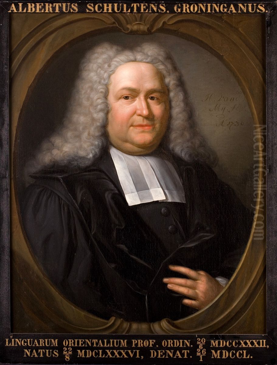 Portret van Albert Schultens, hoogleraar Oosterse talen te Leiden Oil Painting by Hieronymus van der Mij
