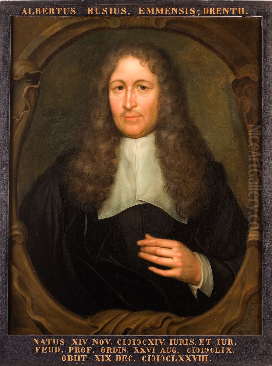 Portret van Albertus Rusius, hoogleraar Rechtsgeleerdheid te Leiden Oil Painting by Hieronymus van der Mij