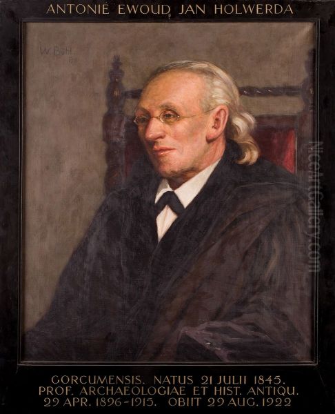 Portret van Antonie Ewoud Jan Holwerda, hoogleraar Archelogie en Oude Geschiedenis te Leiden Oil Painting by Wilhelmina Bohl