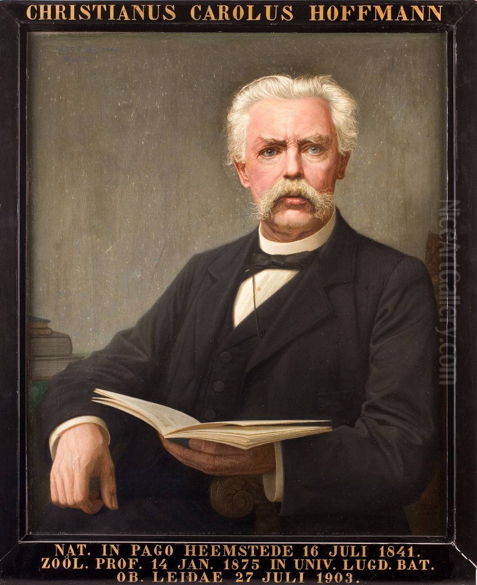Portret van Christiaan Karel Hoffmann, hoogleraar Dierkunde te Leiden Oil Painting by Willem Pothast