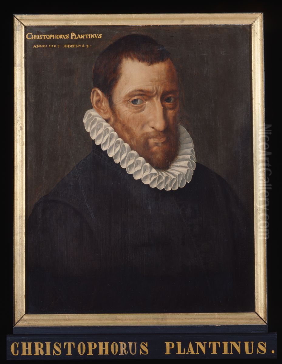 Portret van Christoffel Plantijn, drukker en uitgever Oil Painting by Adriaen Thomasz. Key