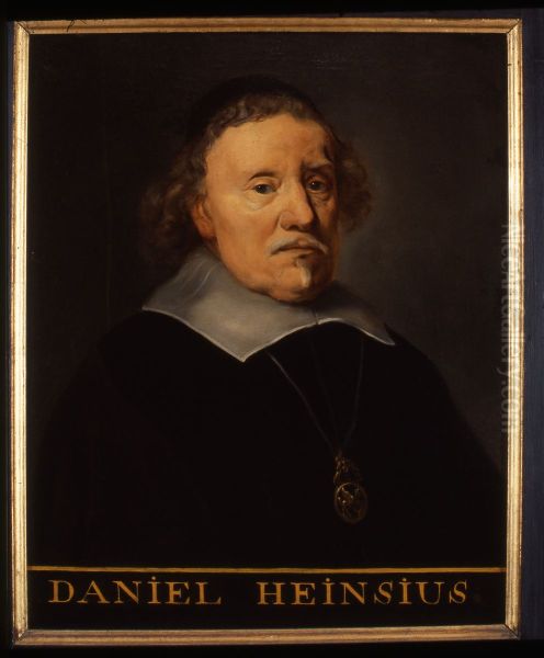 Portret van Daniel Heinsius, hoogleraar Dichtkunde, Grieks, Staatkunde en Historie en bibliothecaris te Leiden Oil Painting by Icones Leidenses