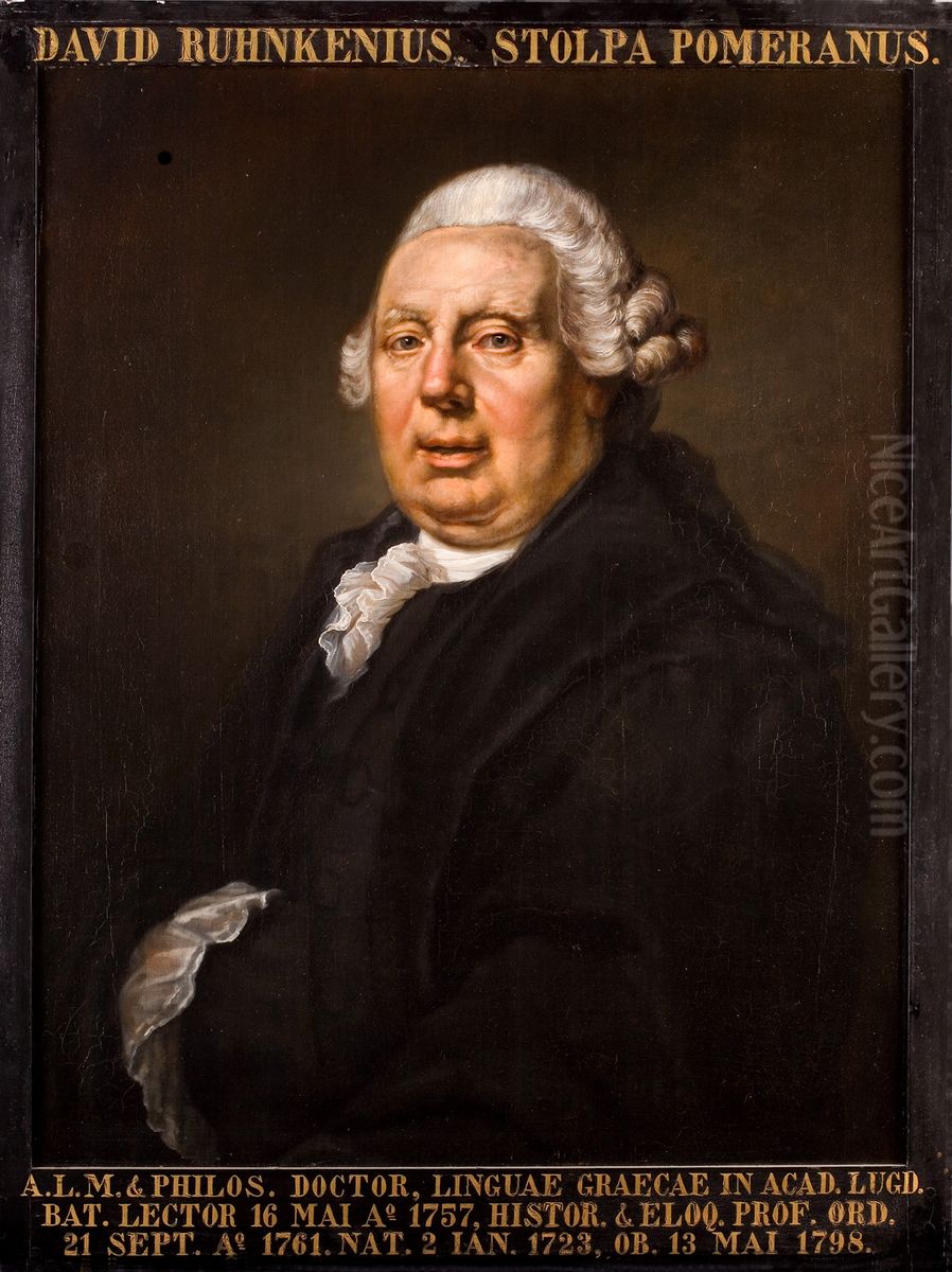 Portret van David Ruhnkenius, hoogleraar Historie, Welsprekendheid en Grieks te Leiden Oil Painting by Louis Moritz