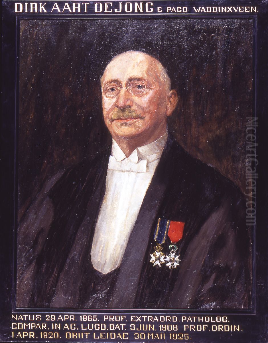 Portret van Dirk Aart de Jong, hoogleraar Vergelijkende pathologie te Leiden Oil Painting by Frederika Wilhelmina Christina Teding van Berkhout-de Meijere