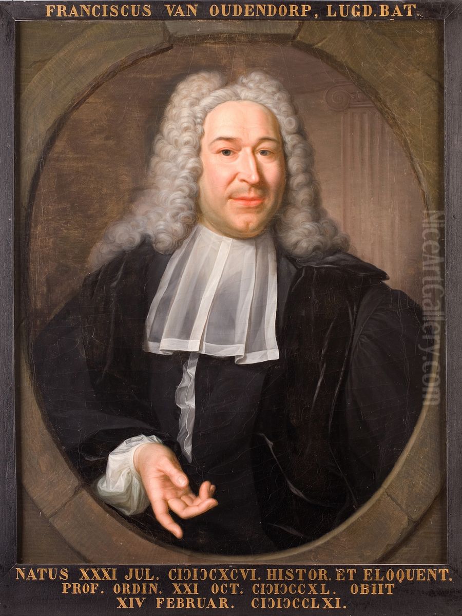 Portret van Franciscus van Oudendorp, hoogleraar Welsprekendheid en Historie te Leiden Oil Painting by Hieronymus van der Mij