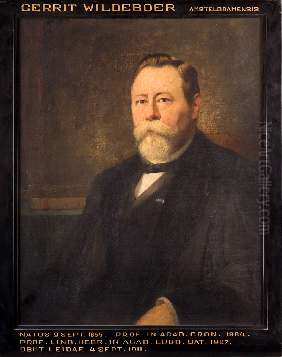 Portret van Gerard Wildeboer, hoogleraar Hebreeuwse taal- en letterkunde te Leiden Oil Painting by Floris Arntzenius