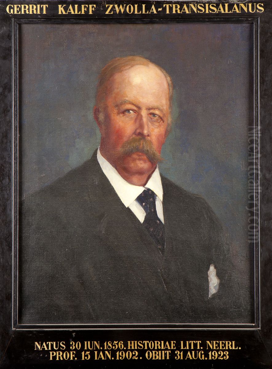 Portret van Gerrit Kalff, hoogleraar Nederlandse Letterkunde te Leiden Oil Painting by Leon Senf