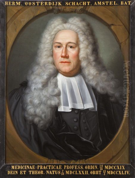 Portret van Hermanus Oosterdijk Schacht, hoogleraar Geneeskunde te Leiden Oil Painting by Hieronymus van der Mij