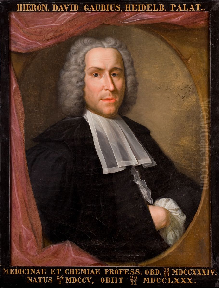 Portret van Hieronymus David Gaubius, hoogleraar Scheikunde en Geneeskunde te Leiden Oil Painting by Hieronymus van der Mij