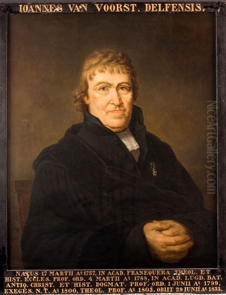 Portret van Joannes van Voorst, hoogleraar Godgeleerdheid en bibliothecaris te Leiden Oil Painting by Louis Moritz