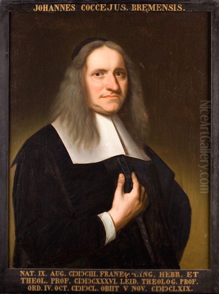 Portret van Johannes Coccejus, hoogleraar Godgeleerdheid te Leiden Oil Painting by Anthonie Palamedesz.