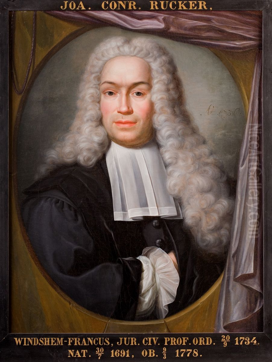 Portret van Johannes Conradus Rucker, hoogleraar Rechtsgeleerdheid te Leiden Oil Painting by Hieronymus van der Mij