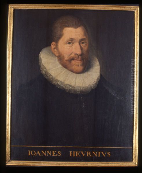 Portret van Johannes Heurnius, hoogleraar Geneeskunde te Leiden Oil Painting by Willem Isaacsz Swanenburg