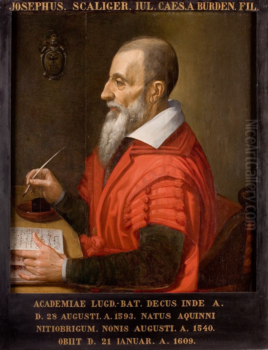 Portret van Josephus Justus Scaliger, hoogleraar Latijn, Oudheden en Historie te Leiden Oil Painting by Jan Cornelisz. van 't Woudt