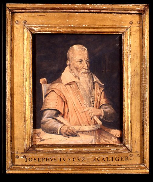 Portret van Josephus Justus Scaliger, hoogleraar Latijn, Oudheden en Historie te Leiden Oil Painting by Icones Leidenses