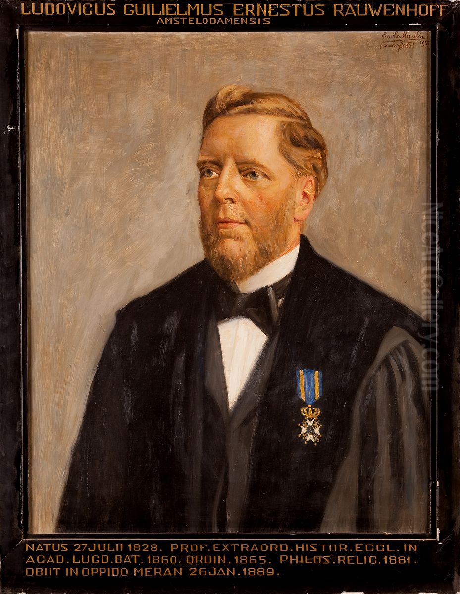 Portret van Lodewijk Willem Ernst Rauwenhoff, hoogleraar Godgeleerdheid te Leiden Oil Painting by Emile Moulin