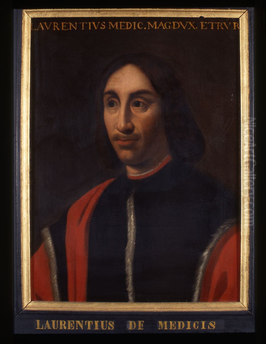 Portret van Lorenzo de' Medici, heerser over Florence, kunstverzamelaar en bankier Oil Painting by Icones Leidenses