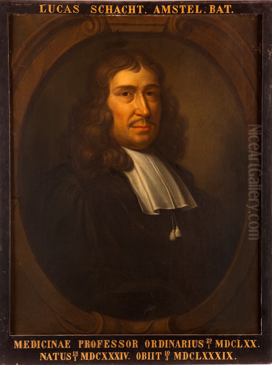 Portret van Lucas Schacht, hoogleraar Geneeskunde te Leiden Oil Painting by Hieronymus van der Mij