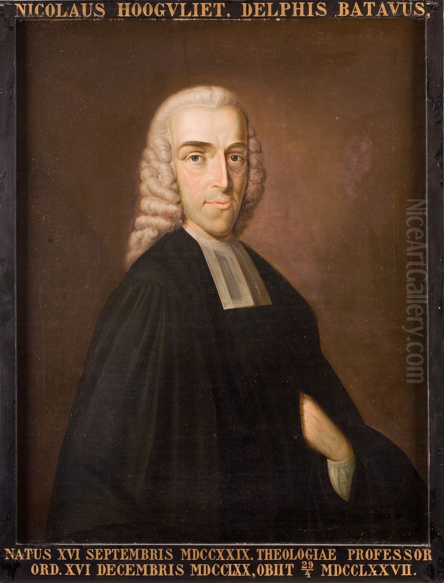 Portret van Nicolaas Hoogvliet, hoogleraar Godgeleerdheid te Leiden Oil Painting by Nicolaas Reyers