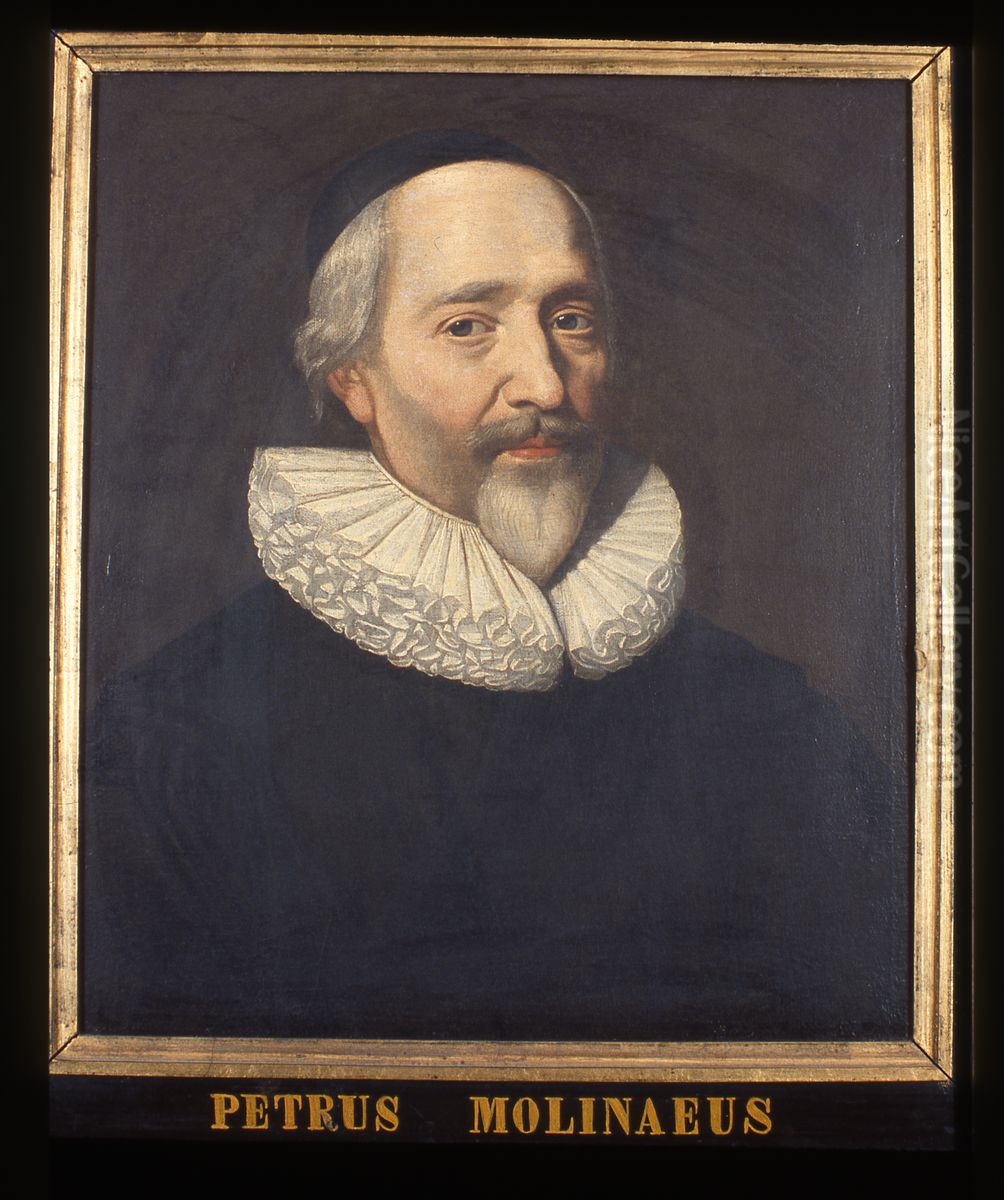 Portret van Petrus Molinaeus (Du Moulin), hoogleraar Redeneerkunde te Leiden Oil Painting by Icones Leidenses