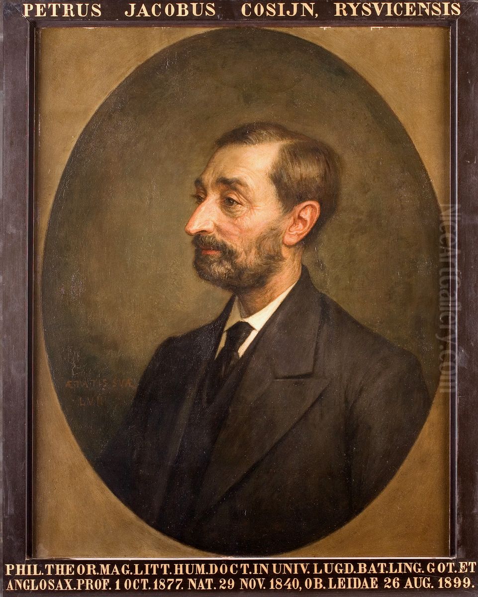 Portret van Pieter Jacob Cosijn, hoogleraar Oudgermaans en Angelsaksisch te Leiden Oil Painting by Jan Veth