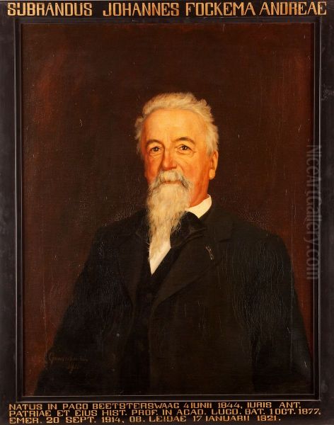 Portret van Sybrandus Johannes Fockema Andreae, hoogleraar Oudvaderlands Recht te Leiden Oil Painting by Afina Goudschaal