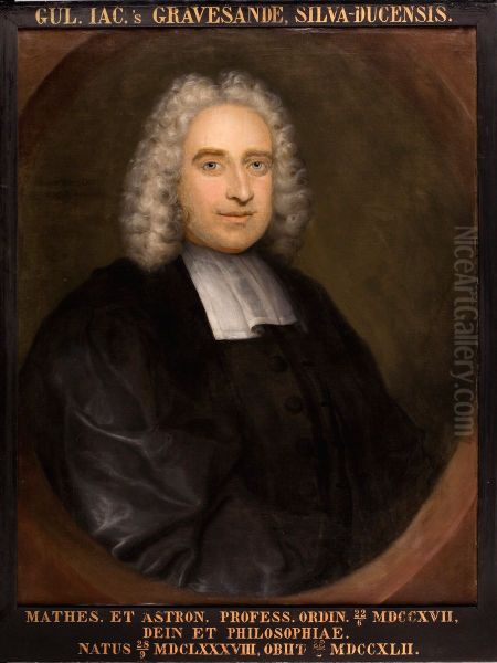 Portret van Willem Jacob 's Gravesande, hoogleraar Sterrenkunde, Wiskunde en Wijsbegeerte te Leiden Oil Painting by Hendrik van Limborch