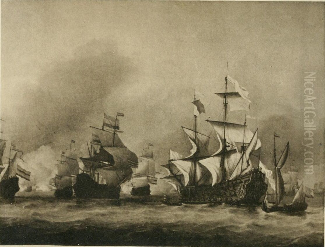 Verovering van het Engelse admiraalsschip de 'Royal Prince', 13 juni 1666, tijdens de Vierdaagse Zeeslag, 11-14 juni 1666: episode uit de Tweede Engels Oorlog (1665-1667) Oil Painting by Willem van de Velde the Younger