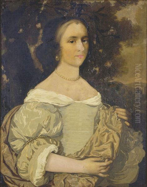 Portrait of a lady in a landscape, possibly Barbara Thiens Oil Painting by Pieter Nason