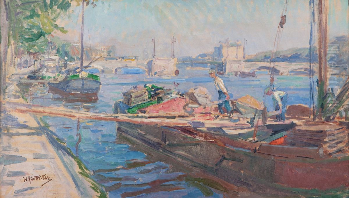 Amsterdam (gezicht op de Amstel) Oil Painting by Hendrik Jan Wolter Amsterdam (gezicht op de Amstel) Oil Painting by Hendrik Jan Wolter