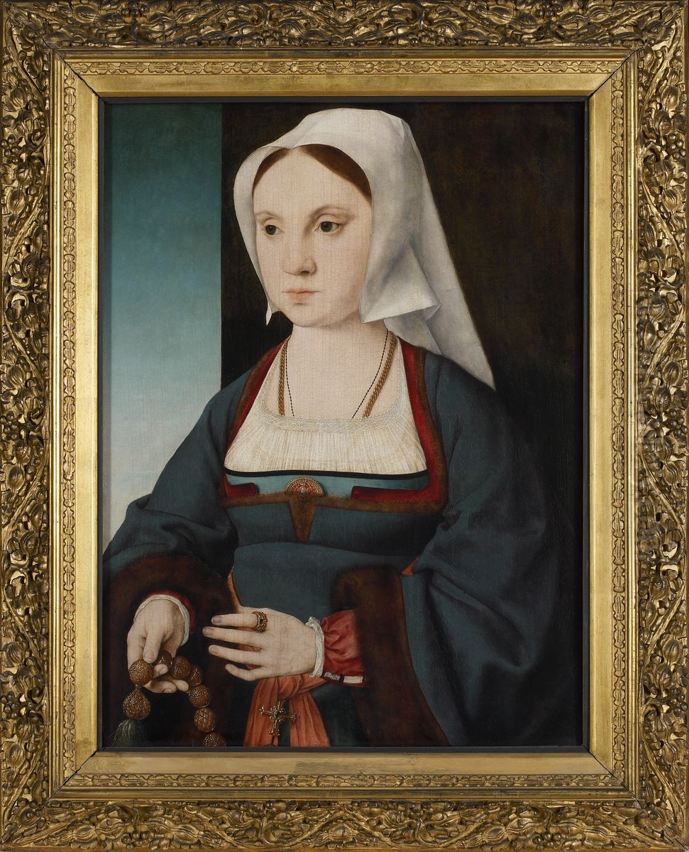 Portret van een jonge dame met een bidsnoer Oil Painting by Joos Van Cleve