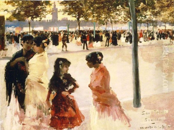 San Telmon rantatie Sevillassa paasiaisviikon aikana Oil Painting by Albert Edelfelt