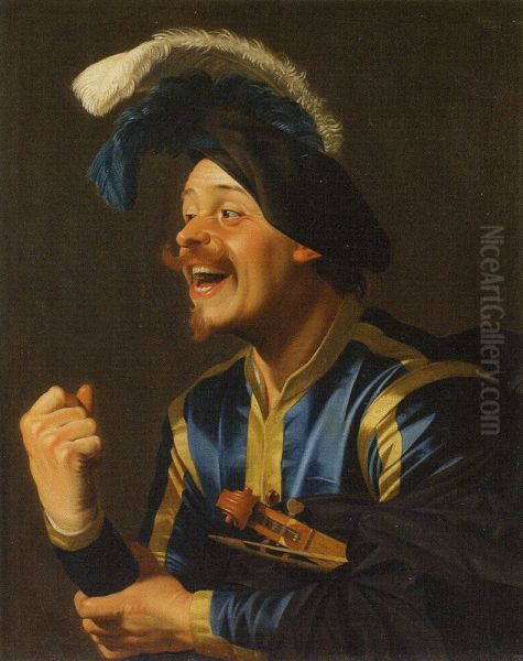Laughing violinist making a fist Oil Painting by Gerard van Honthorst