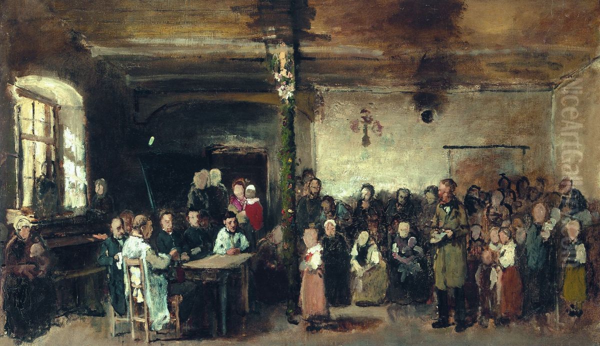 Colpachi iskola (vazlat) Oil Painting by Mihaly Munkacsy