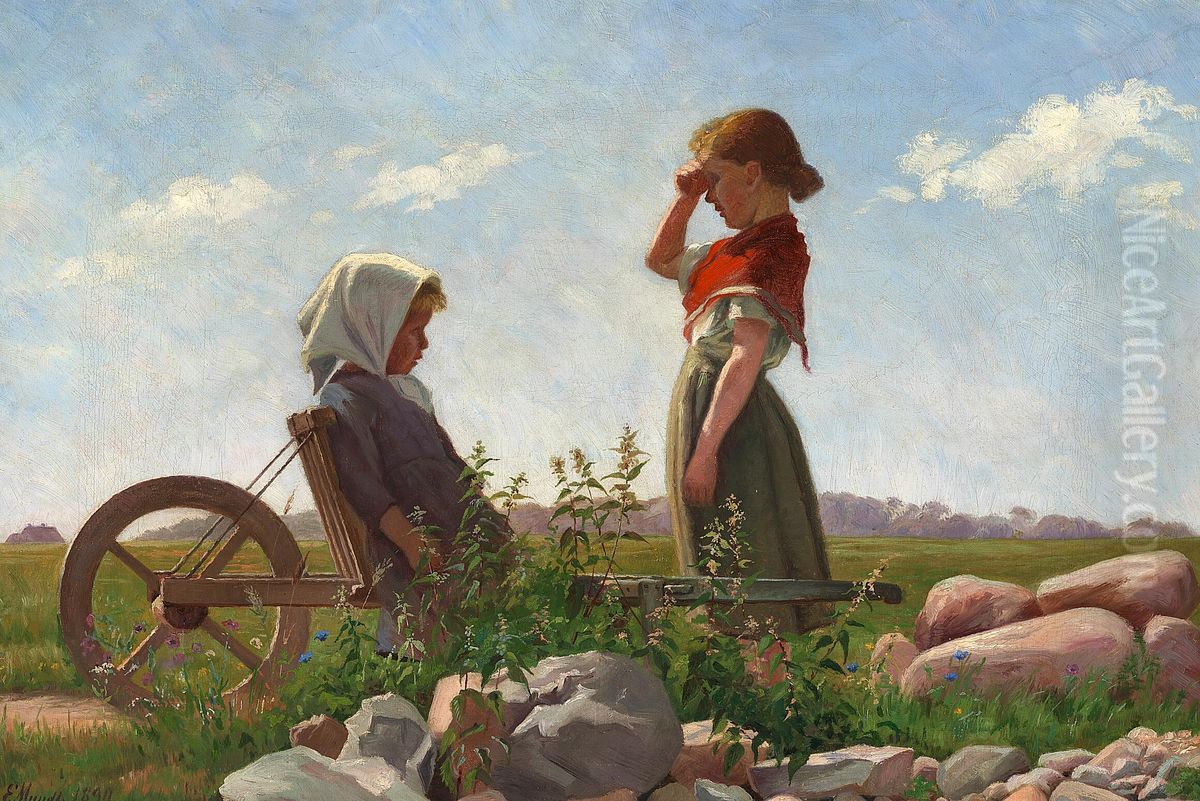 The Wheelbarrow Ride. Oil Painting by Emilie Mundt