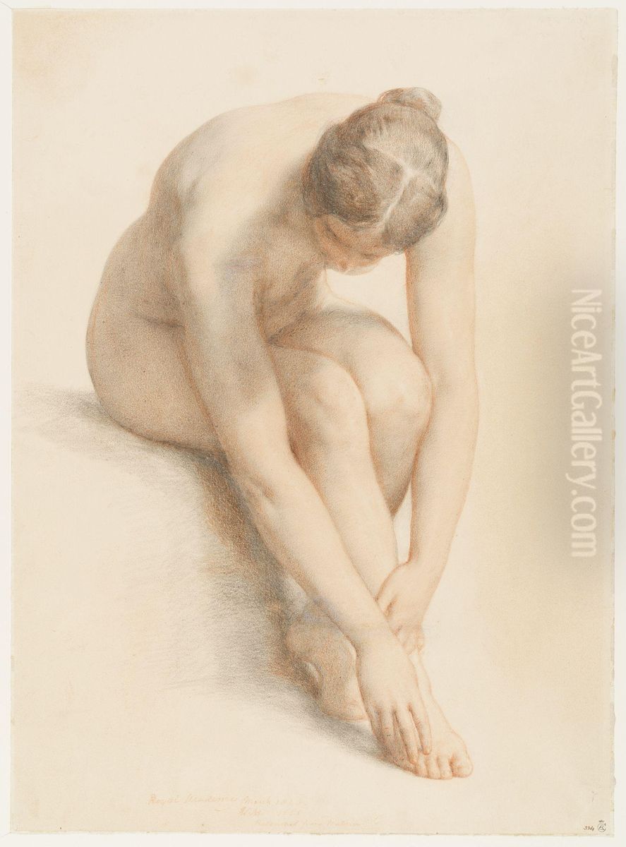 Female nude, seated, bending forward Oil Painting by William Mulready
