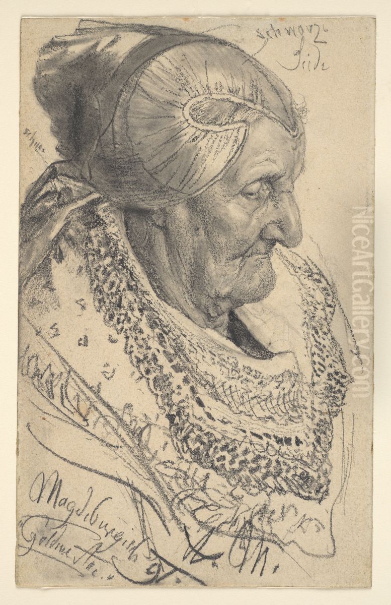 Study of an Old Woman from Magdeburg Oil Painting by Adolph von Menzel