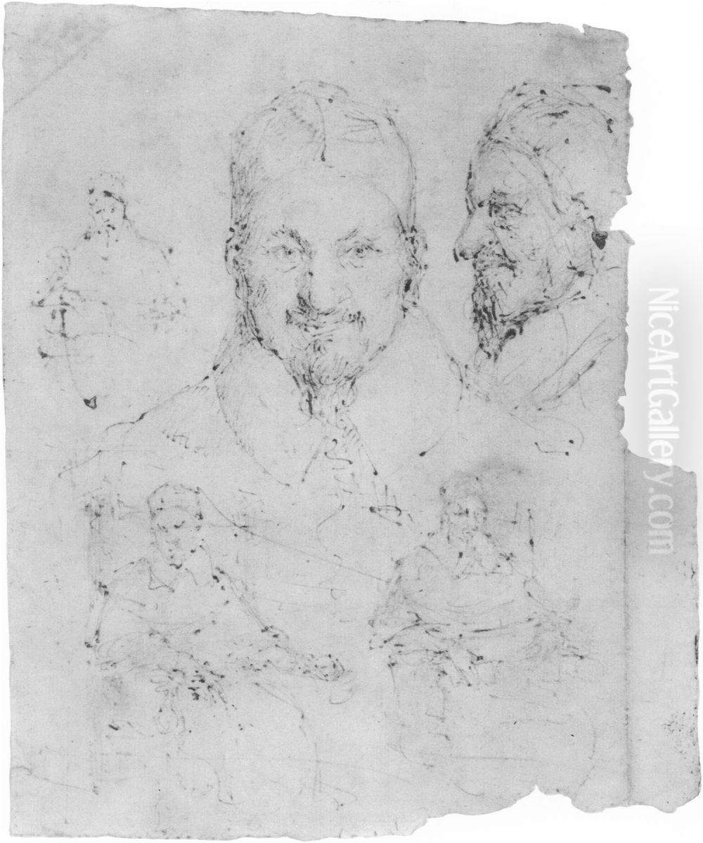 Studies for the Portrait of Innocent X -02 Oil Painting by Diego Rodriguez de Silva y Velazquez