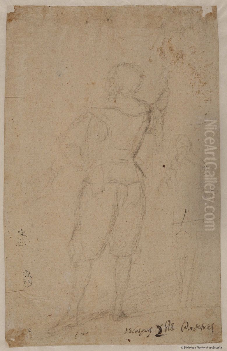 recto, Figure Seen from Behind and Spinola Turned Three- Quarters Oil Painting by Diego Rodriguez de Silva y Velazquez