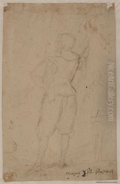recto, Figure Seen from Behind and Spinola Turned Three- Quarters Oil Painting by Diego Rodriguez de Silva y Velazquez