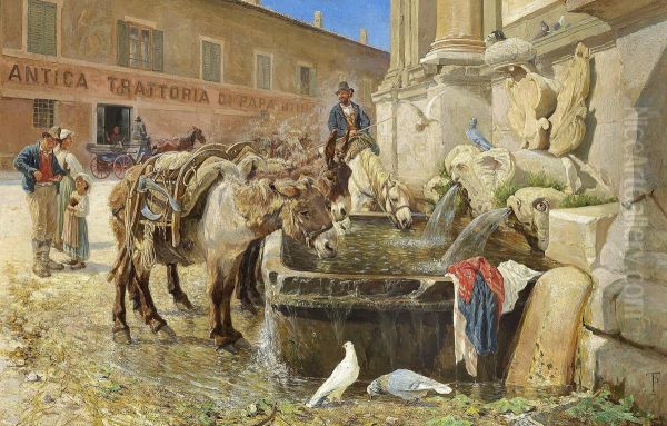 At a fountain outside Rome on Via Flaminia Oil Painting by Theodor Esbern Philipsen