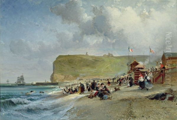 Crinolines on the Beach, Fecamp Oil Painting by Jules Achille Noel
