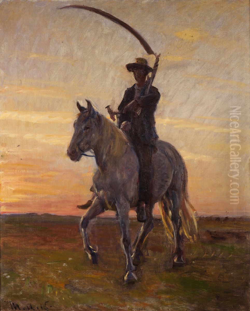 Young harvester riding home. Oil Painting by Michael Peter Ancher