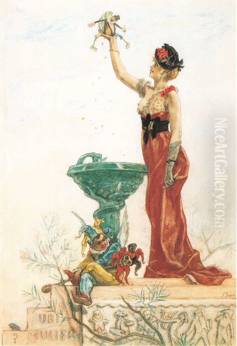 La Dame au pantin Oil Painting by Felicien Rops