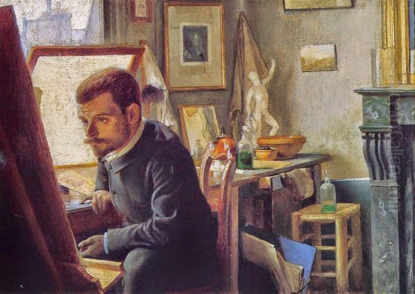 Felix Jasinski in his Printmaking Studio Oil Painting by Felix Vallotton