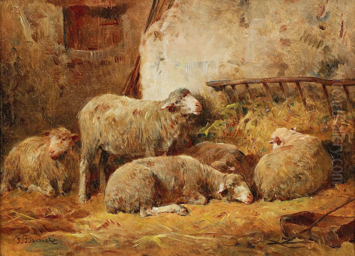 Small Stable Scene with Sheep Oil Painting by Felix Brissot de Warville