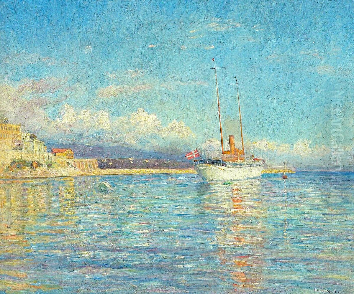 A Danish yacht at Monte Carlo. Oil Painting by Poul Friis Nybo