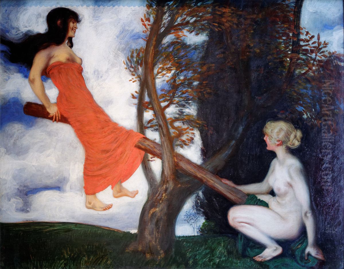 The Seesaw Oil Painting by Franz Stuck